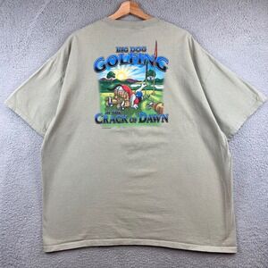 Vintage Big Dog Golfing At The Crack Of Dawn T Shirt Mens XXL Beige Graphic Tee